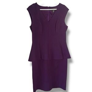 ST. JOHN Peplum Dress Womens 14 Sleeveless V-Neck Mulberry Purple Career Stretch